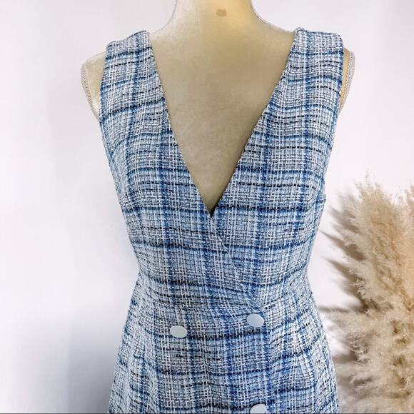 Zara Blue Overall Tweed Plaid Pinafore Mini Dress Size M - Picture 12 of 16